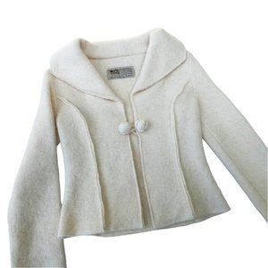 Icelandic Ivory Pure Vik WooL Cardigan Princess Seams Shawl Collar Single Button